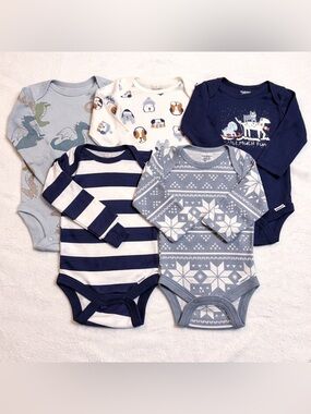 5pc Newborn Boy Long Sleeve Onesie Bundle | Gerber Carter’s Winter Blue